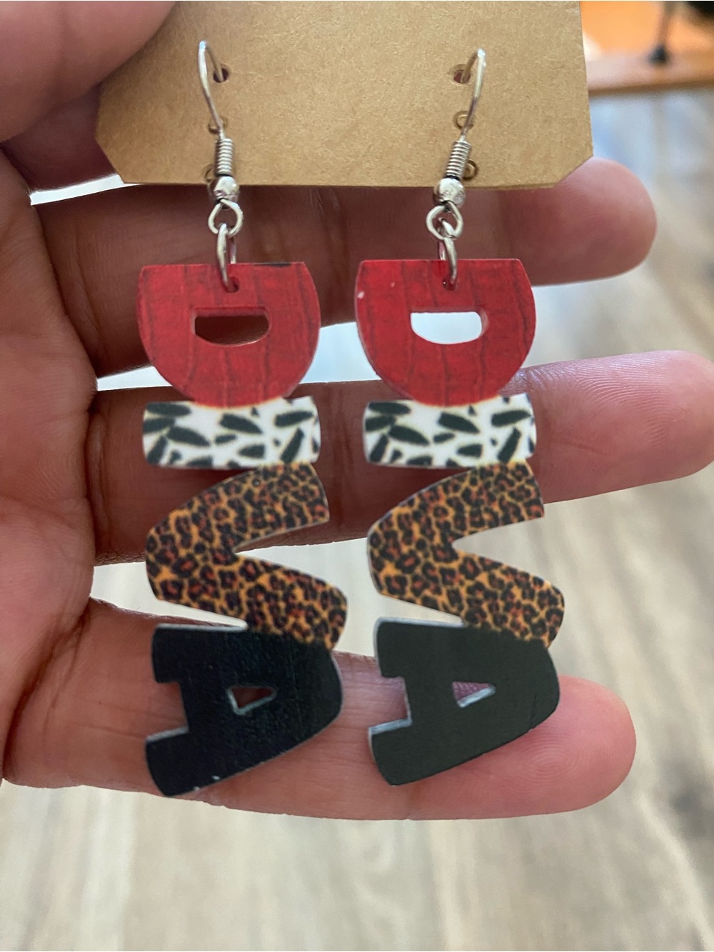 Multicolor DIVA Animal Print Drop Earrings - Red, Black & Leopard
